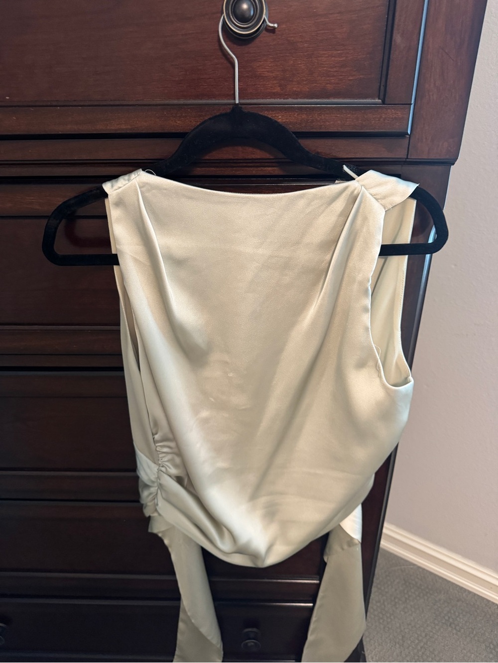 Zara Cream Satin Draped Back Tie Camisole
